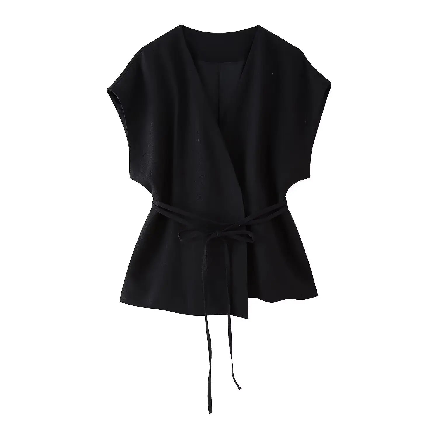 HH Women Summer Elegant Suits Flax Blended Double-lapel Lace-up Vest Tops Raglan Sleeve Button Decoration Streetwear Vest
