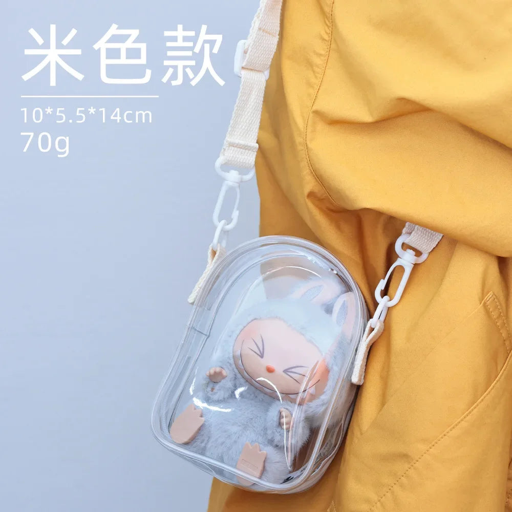 Labubu Protect Case Labubu Sitting Party 15cm Cotton Doll Shoulder Pain Bag PVC Storage Bag Labubu Walk Bag Dustproof
