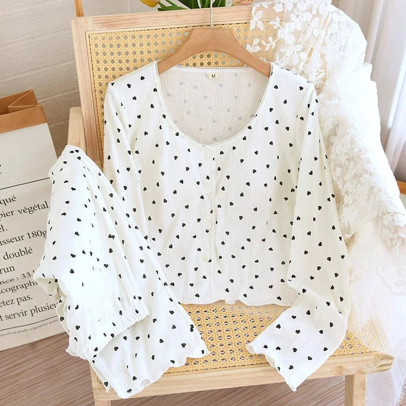 Summer Sleepwear Clothes for Ladies Knitted Printed Cardigan Short Sleeved Shorts 2 Pcs Women's Loose Home Clothes