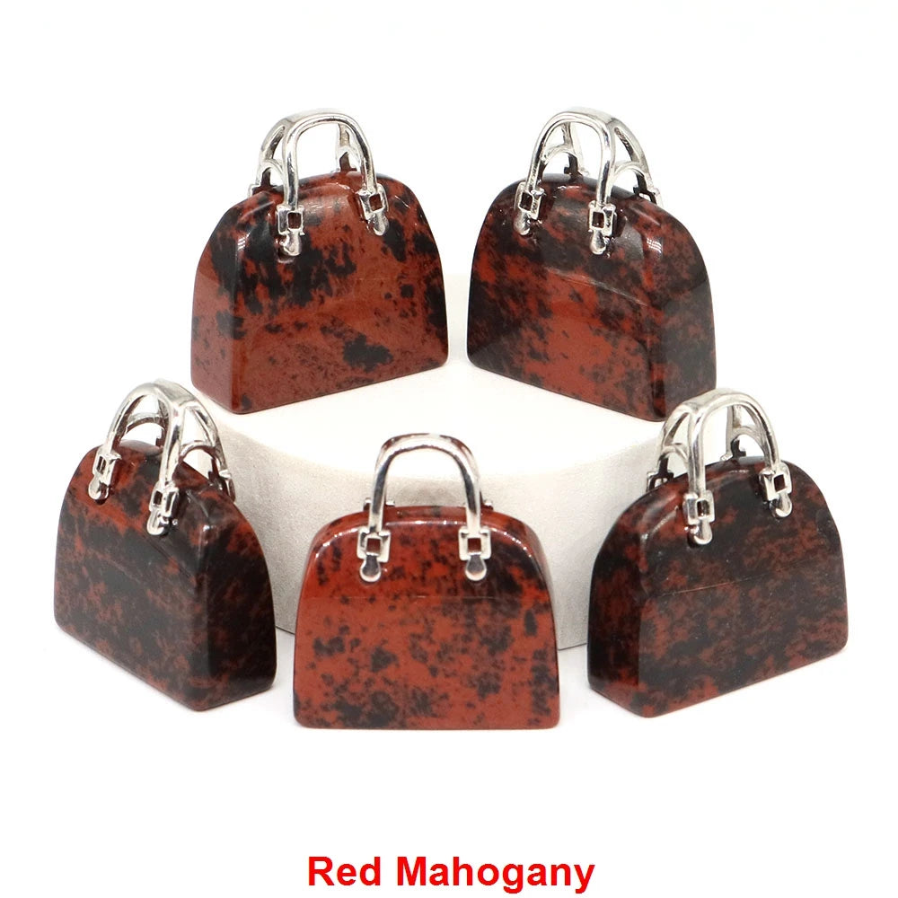 Handbag Shape Pendant Natural Crystal Stone Amethyst Quartz Healing Gems Fashion Bag Crafts for Jewelry Making DIY Necklace Gift