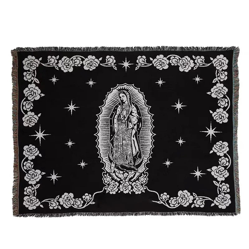 Maria Blanket The Virgin Mary Tapestry Office Air Conditioning Red Black Blankets Nap Blanket Living Room Sofa Ornaments