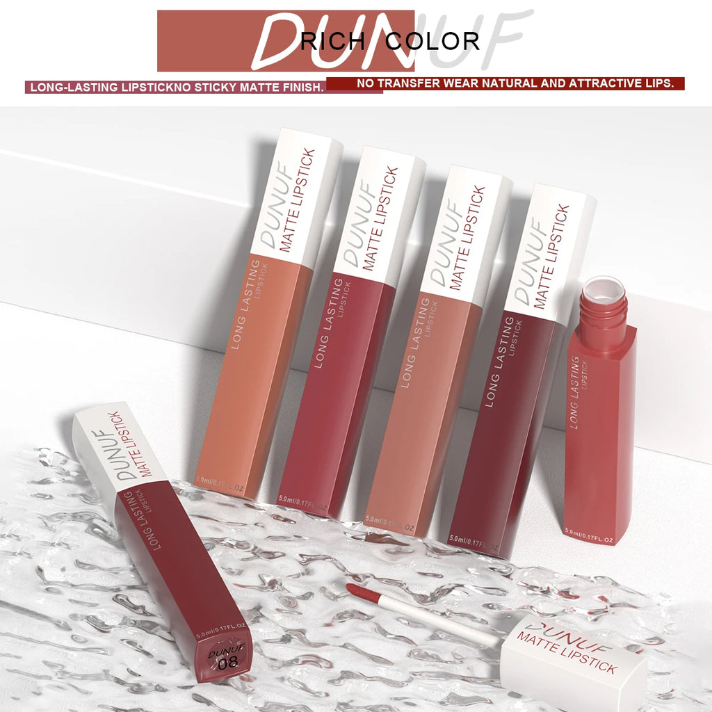Long-Lasting Lip Gloss 1pcs: Matte Lipstick Non-Stick Cup Waterproof Nude Deep Red Mauve Christmas And Valentine's Day Gifts