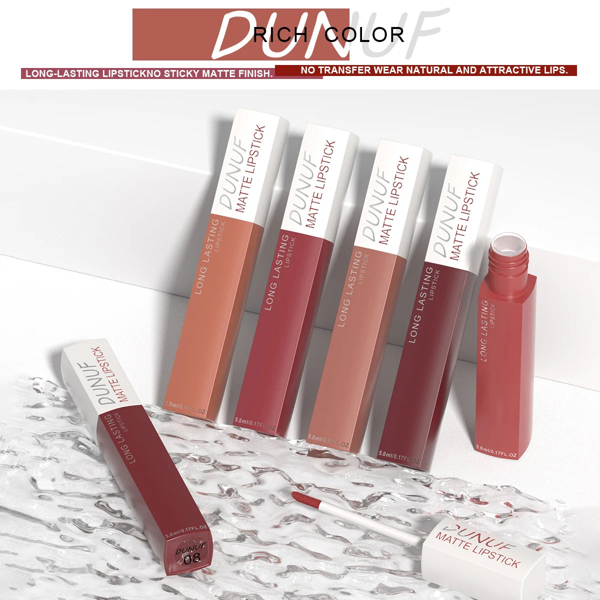 Long-Lasting Lip Gloss 1pcs: Matte Lipstick Non-Stick Cup Waterproof Nude Deep Red Mauve Christmas And Valentine's Day Gifts