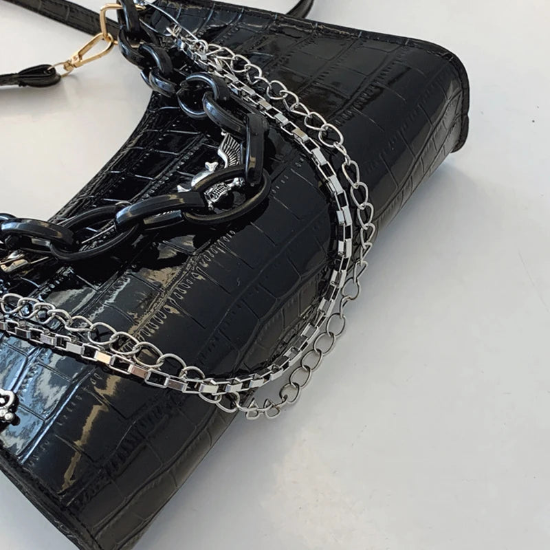 Cool Hot Girls Underarm Bags Purse Retro Punk Style Women Shoulder Handbags Chain Pu Leather Ladies Phone Crossbody Bag