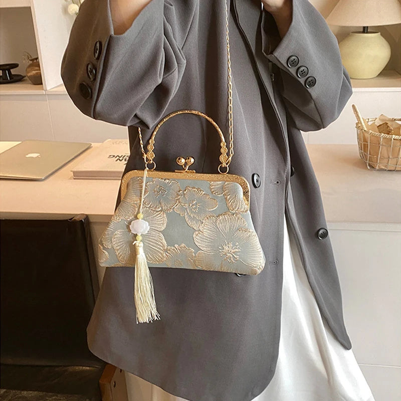 Chinese Style Embroidered Shoulder Bag Elegant Handbag Retro Small Square Bag Ancient Hanfu Cheongsam Crossbody Tote Bags