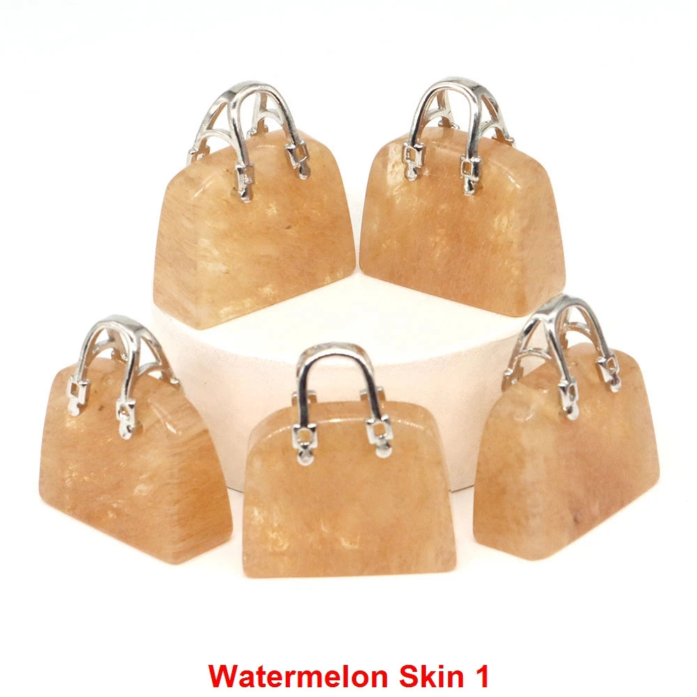 Handbag Shape Pendant Natural Crystal Stone Amethyst Quartz Healing Gems Fashion Bag Crafts for Jewelry Making DIY Necklace Gift