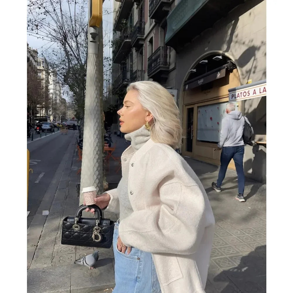 Casual Jackets For Women Fashion Chic Lady Long Sleeves Mock Neck Warm Coat Top Female Autumn Outwear Bomber Jackets Coats