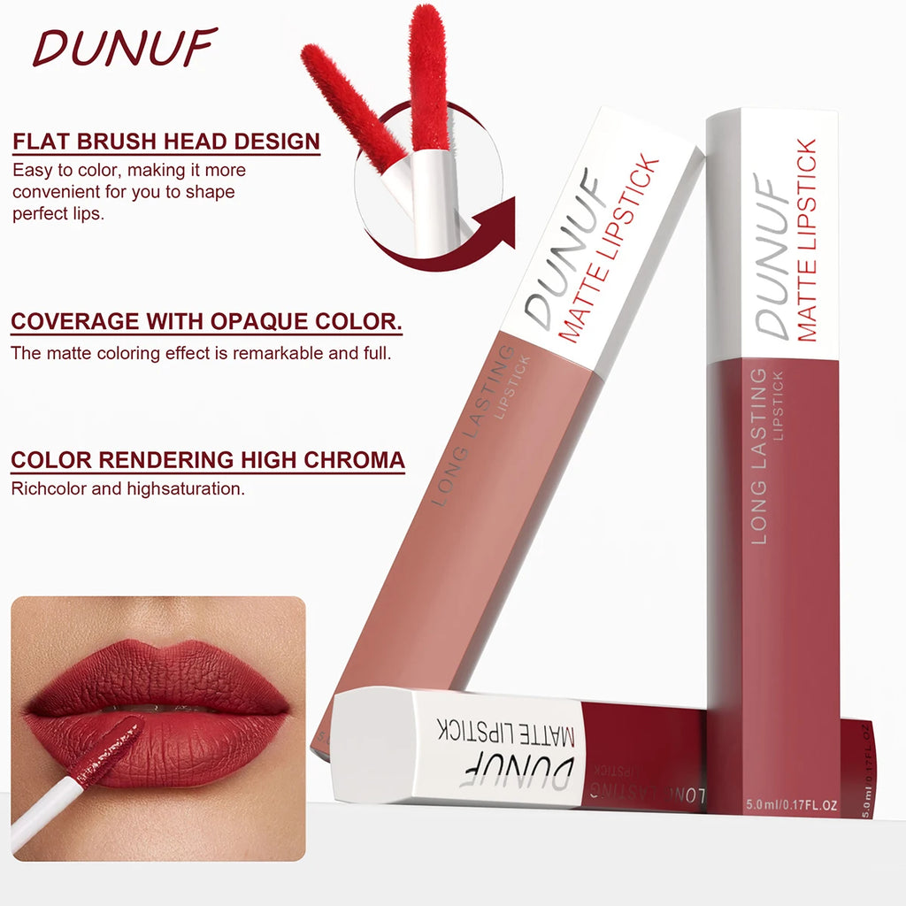 Long-Lasting Lip Gloss 1pcs: Matte Lipstick Non-Stick Cup Waterproof Nude Deep Red Mauve Christmas And Valentine's Day Gifts