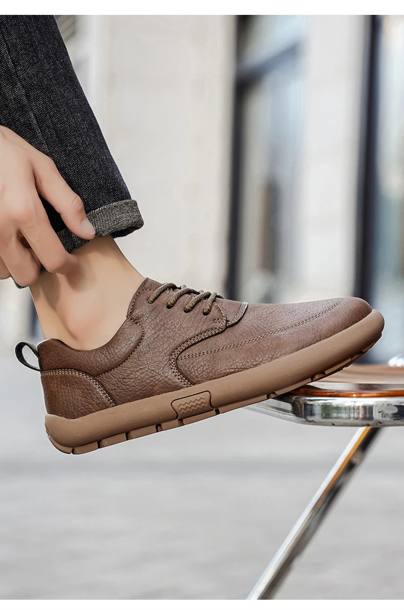Shoes for Men Male Sneakers Leather Shoes Round Toe Apring and Autumn Wear-resistant Return To The Ancients Loafers All-match