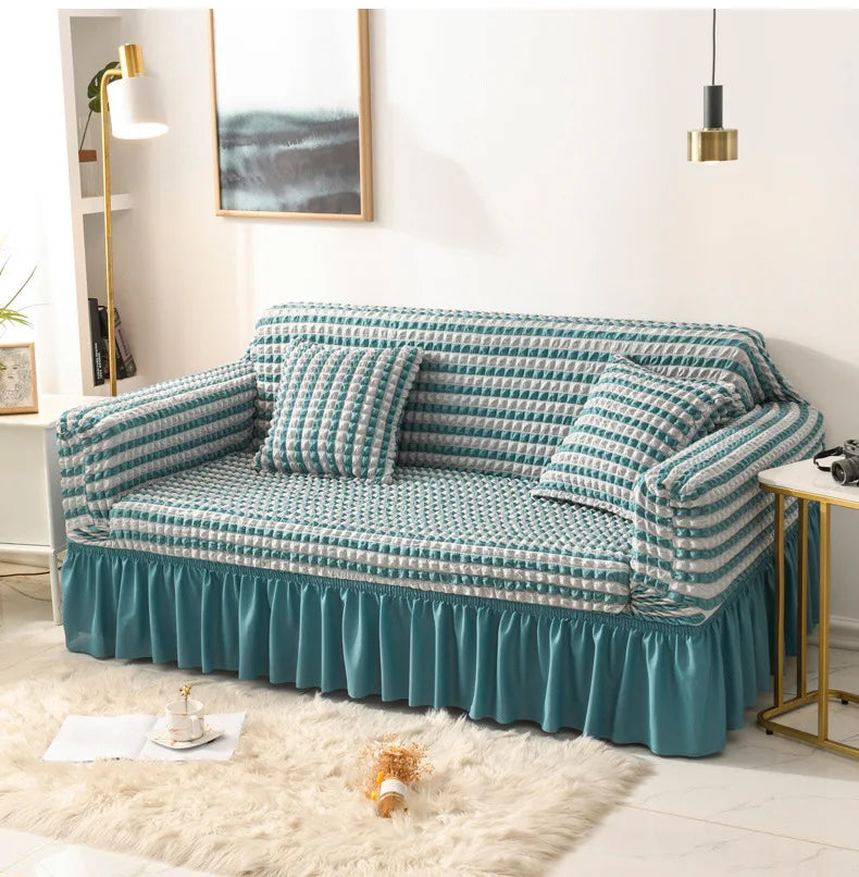 Sofa Cover for Living Room Thick Ruffled Seersucker Elastic L Shaped Corner Sofa Cover 1/2/3/4 Seater Cover for Sofa