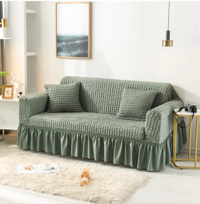 Sofa Cover for Living Room Thick Ruffled Seersucker Elastic L Shaped Corner Sofa Cover 1/2/3/4 Seater Cover for Sofa