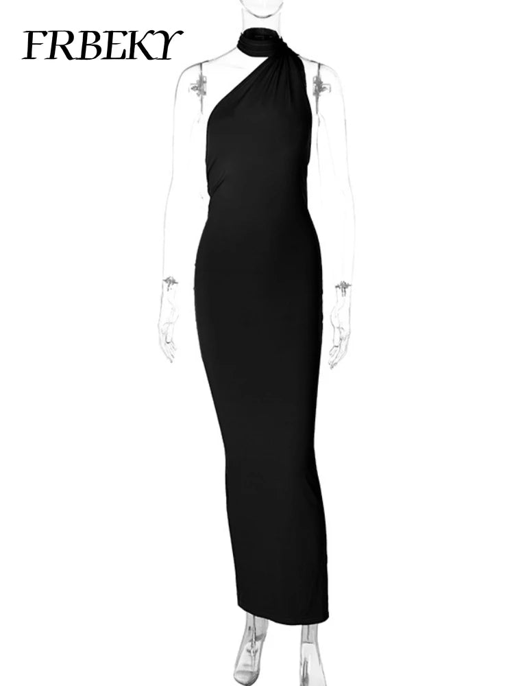 Women's Dress Summer New Sexy Backless Pleated Slim Pure Color One Shoulder Temperament Dress Streetwear Fashion Outfits Dresses