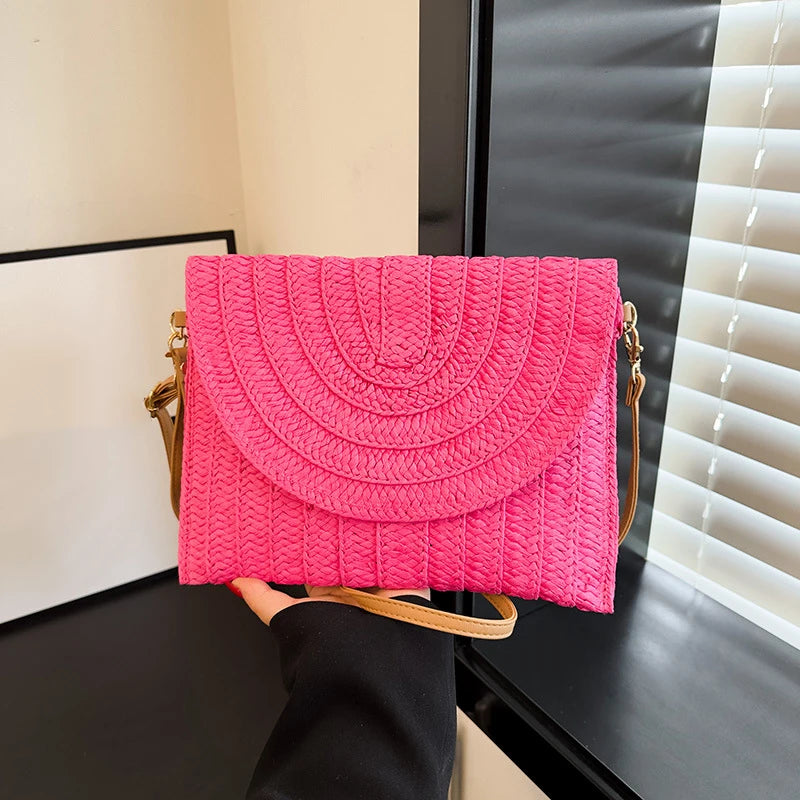 Summer Beach Straw Clutch Bag Cute Crossbody Bag for Women Travel Shoulder Bags Purse Ladies Casual Wicker Handbags