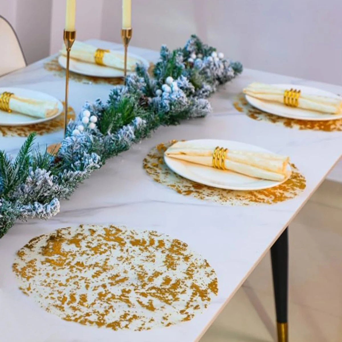 Round Gold Placemats Metallic Gold Foil Table Mats Disposable Fall Table Mates Dining Table Wedding Birthday Party Decorations