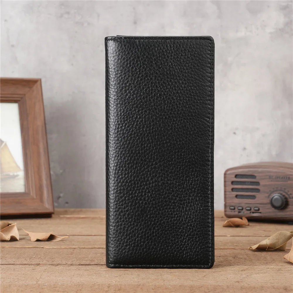 Mens Wallet Slim Genuine Leather Rfid Thin Long Bifold Wallets for Men Checkbook Credit Card Holder Purse with Zipper Coin Pouch