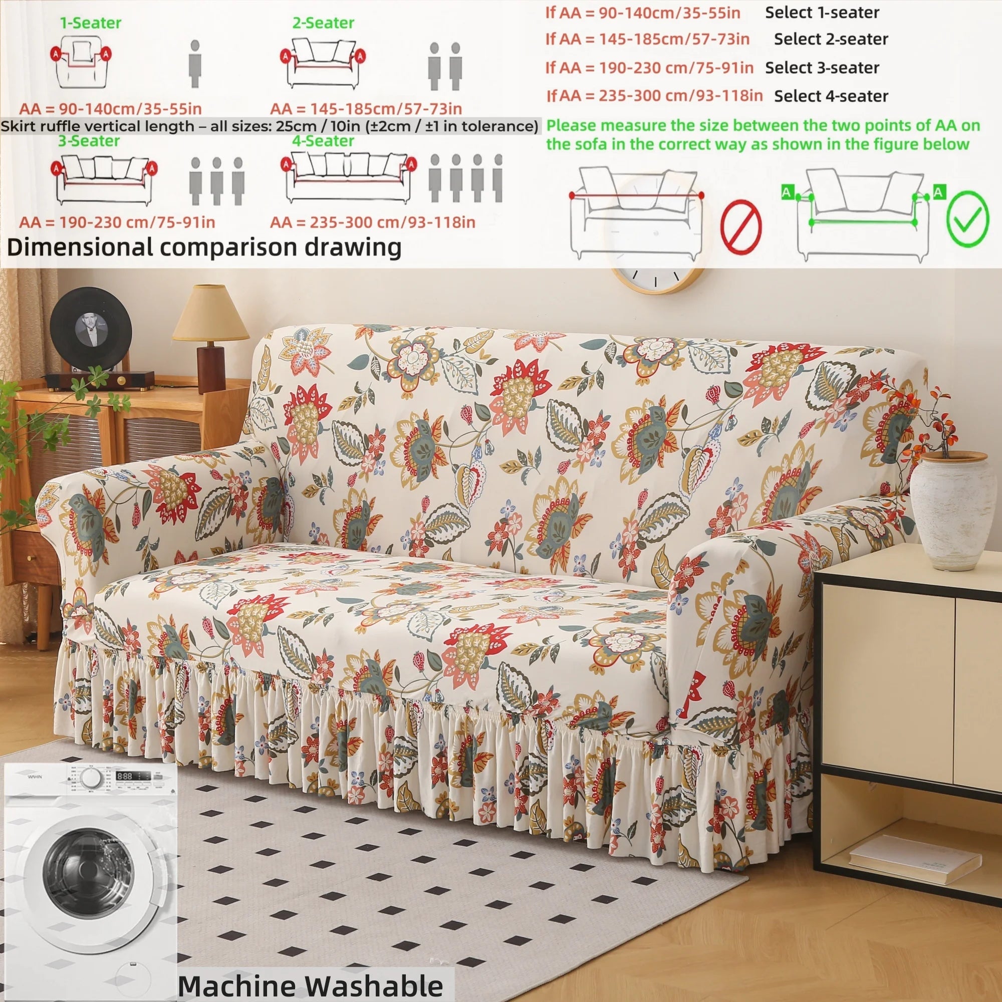 Bohemian Style Sofa Cover with Skirt Design Elastic Fabric Decorative Elegant Comfortable Furniture Protection