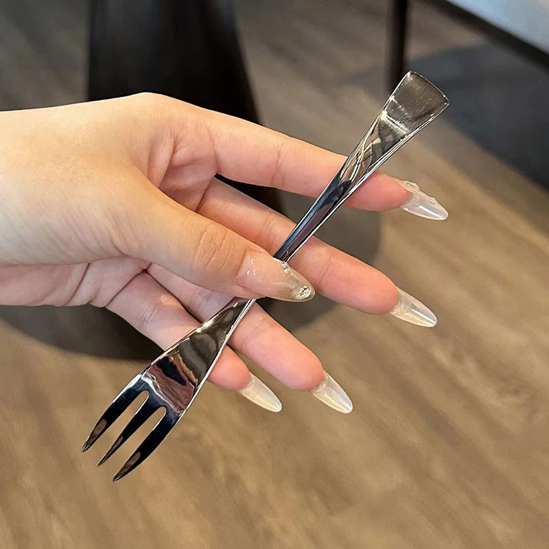NEW! Stainless Steel Dinner Fork Long Handle Table Forks Set Korean Cutlery Four Tine Salad Dessert Fruit Forks Kitchen