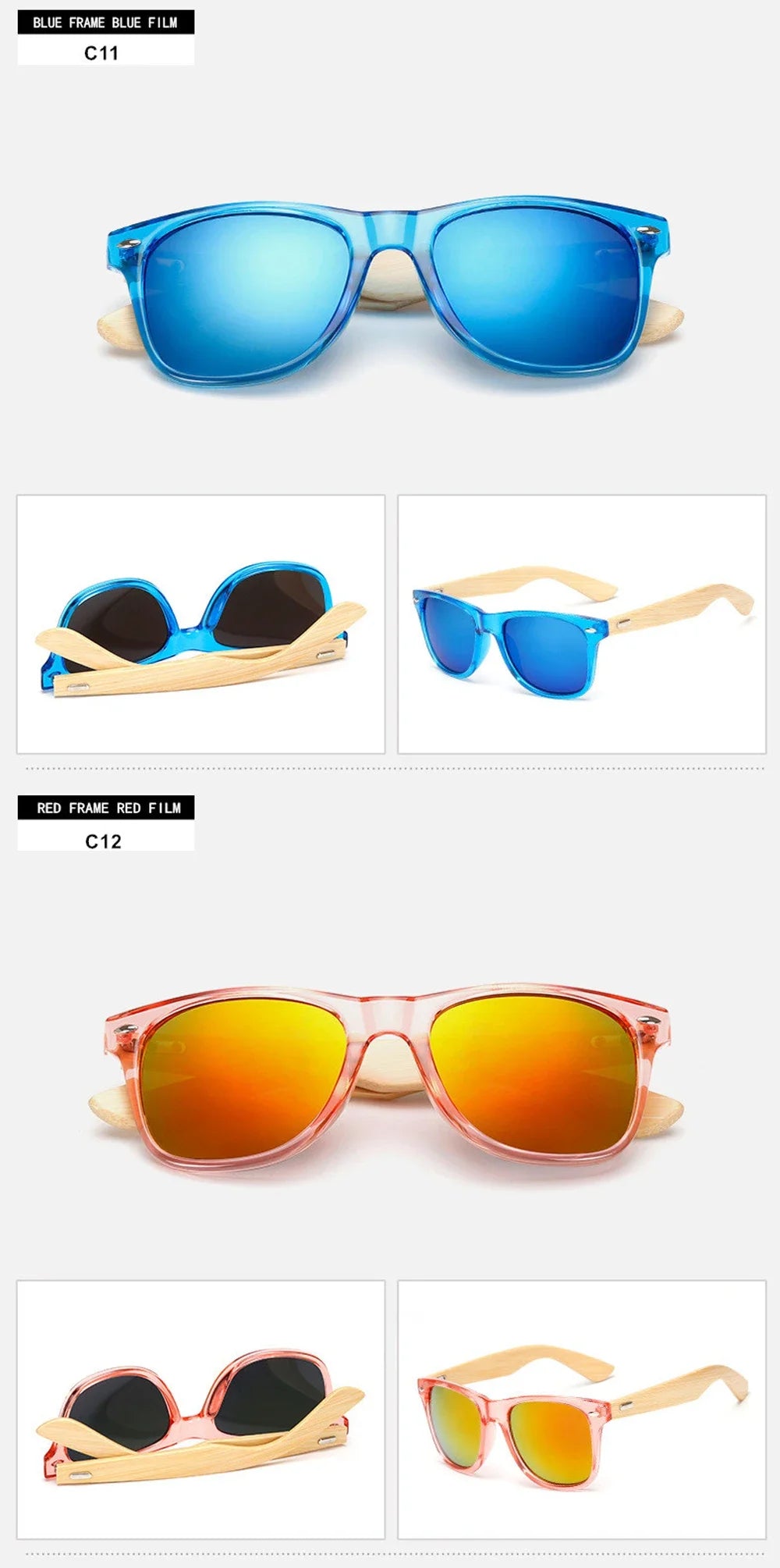 Natural Wooden Sunglasses for Men and Women, Polarized Fashion Sun Glasses with Original Wood Frame
