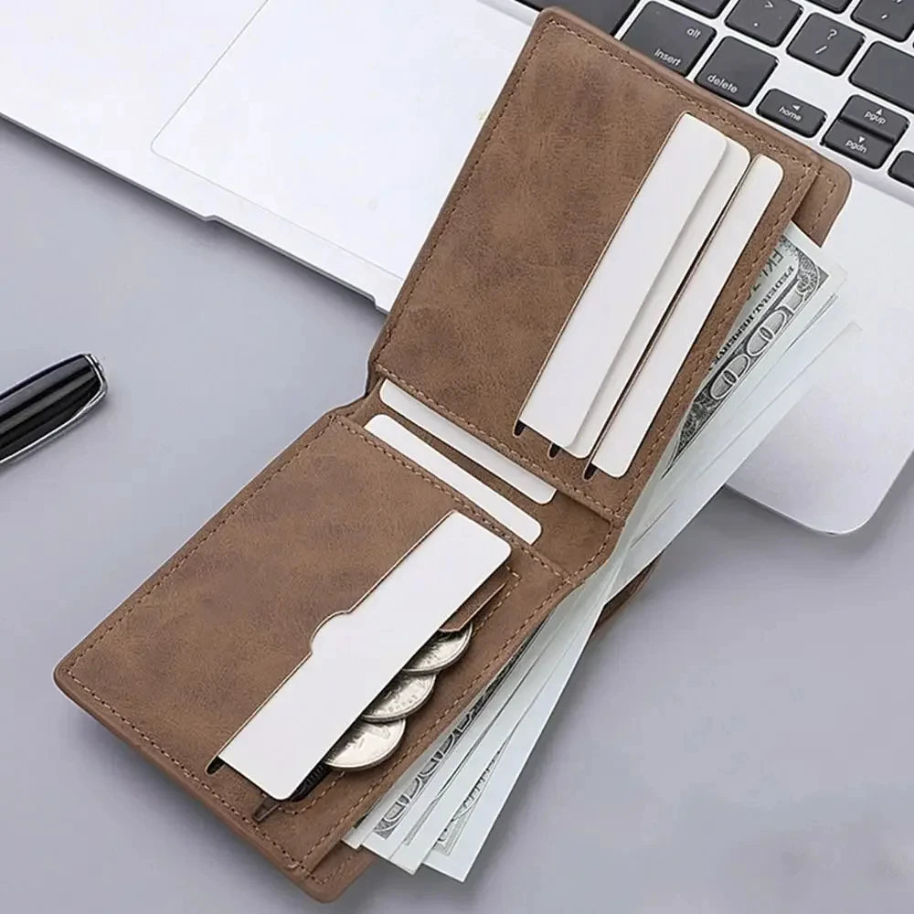 Men's Fashion Wallet For PU Leather Short Purse with Dollar Clip Multi Card Slots Large Capacity Coin Holder Slim Money