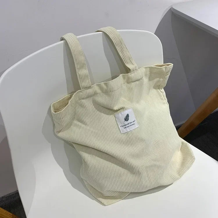 Corduroy Bag Handbags for Women Shoulder Bags Female Soft Solid Color Storage Reusable Girls Large Capacity Shopper Totes Bag