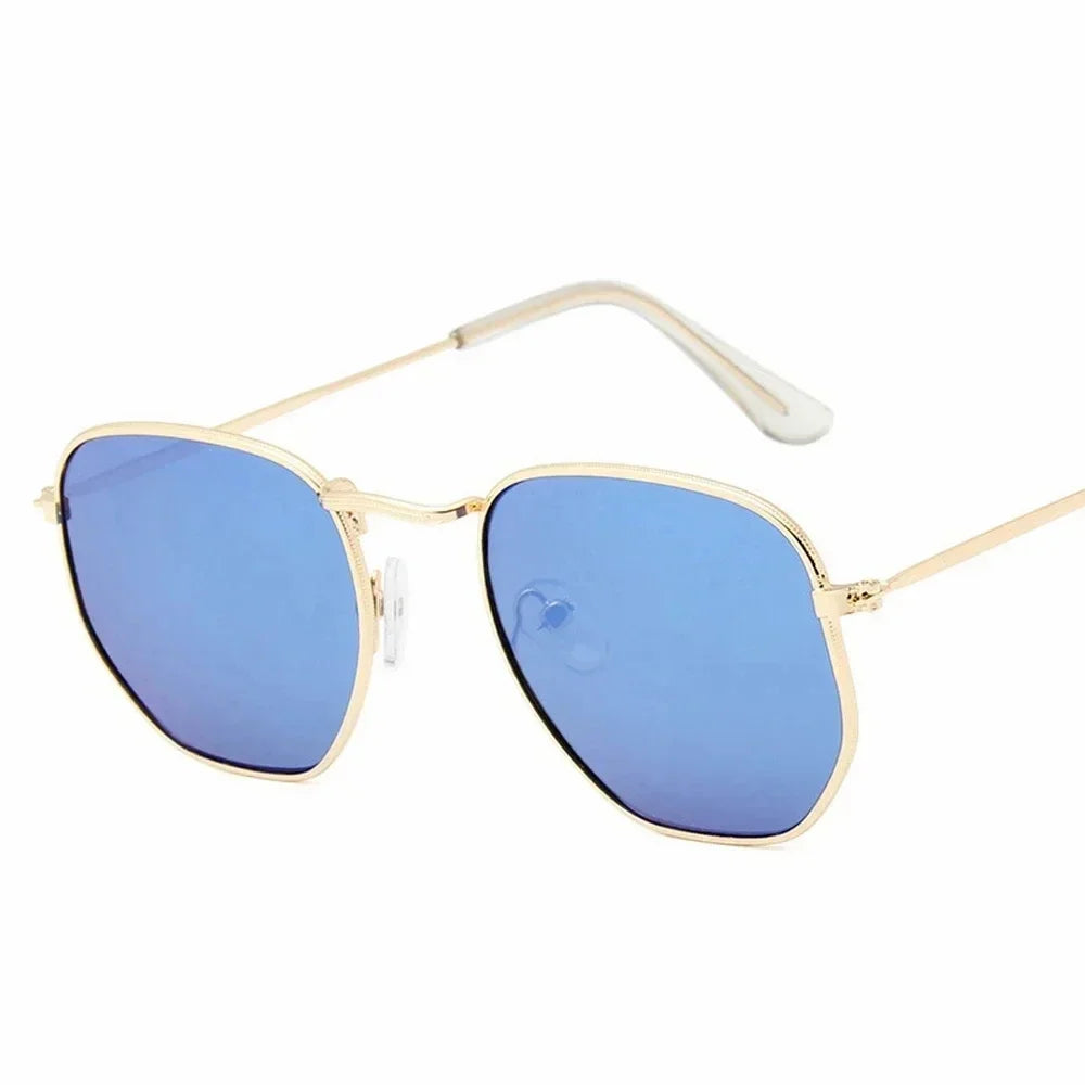 Men Sunglases Hexagon Sun Glasses NEW Women Metal Frame Fishing Glasses Gold tea Eyewear Lentes De Sol Hombre Okulary UV400
