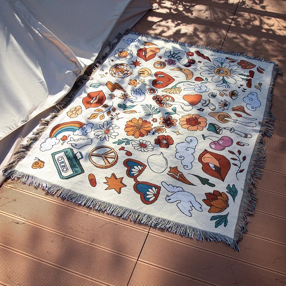 Hip Hop Blanket Sofa Towel Knit Punk Bedspread Pad Mat Bohemian Throw Travel Gothic Bedspread Sofa Cover Blankets Cotton Linen