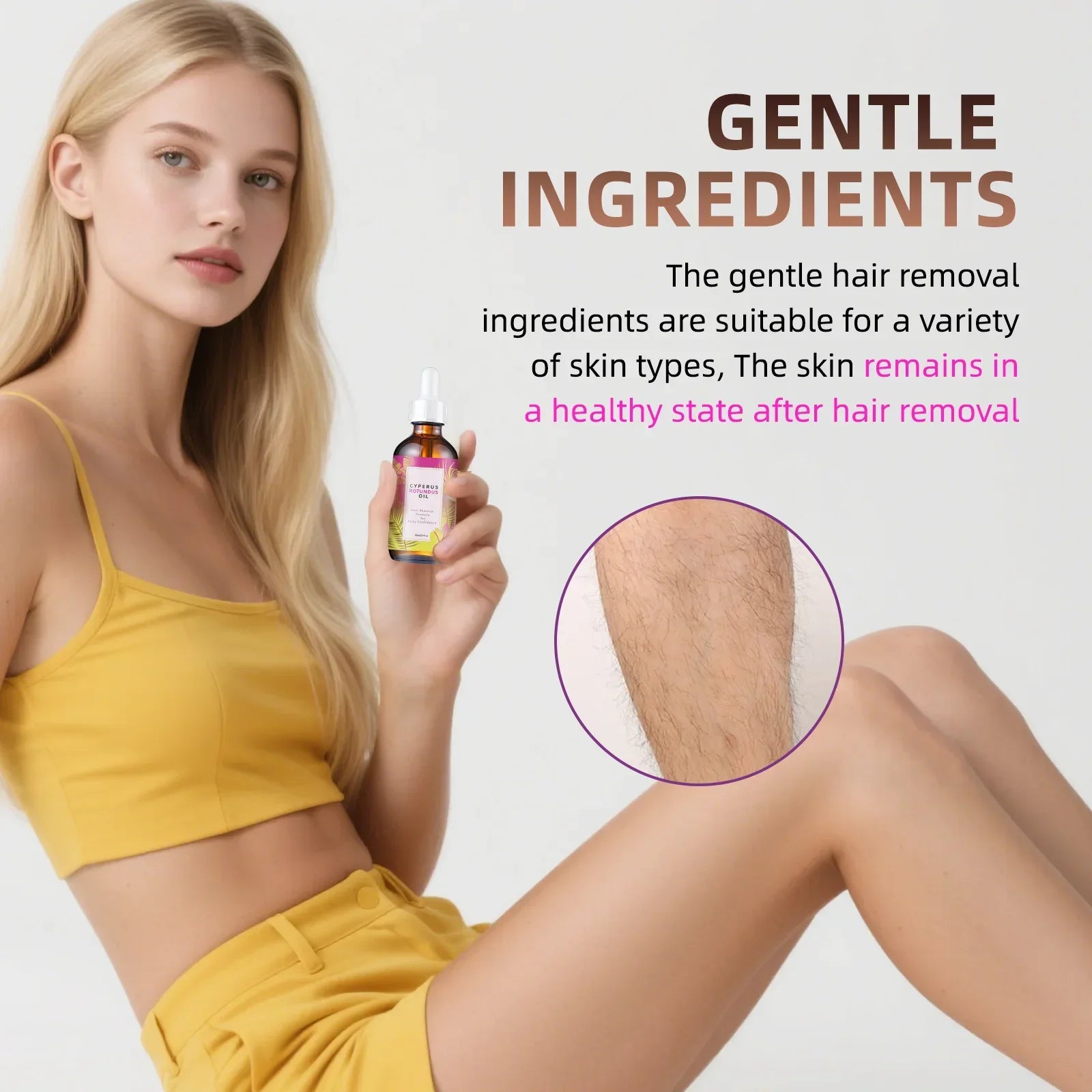 Hair Removal Oil 60ml - Natural Hair Growth Inhibitor with Jojoba & Almond Oil, Gentle Formula for Smooth Skin, All Skin Types