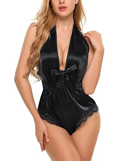 Women Nightdress Sexy Lace Satin Smooth Silk Nightwear Halter Sleepwear Set Nighties for Female Deep V Neck Hot Night Dress Wear