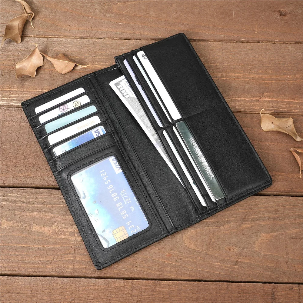 Mens Wallet Slim Genuine Leather Rfid Thin Long Bifold Wallets for Men Checkbook Credit Card Holder Purse with Zipper Coin Pouch
