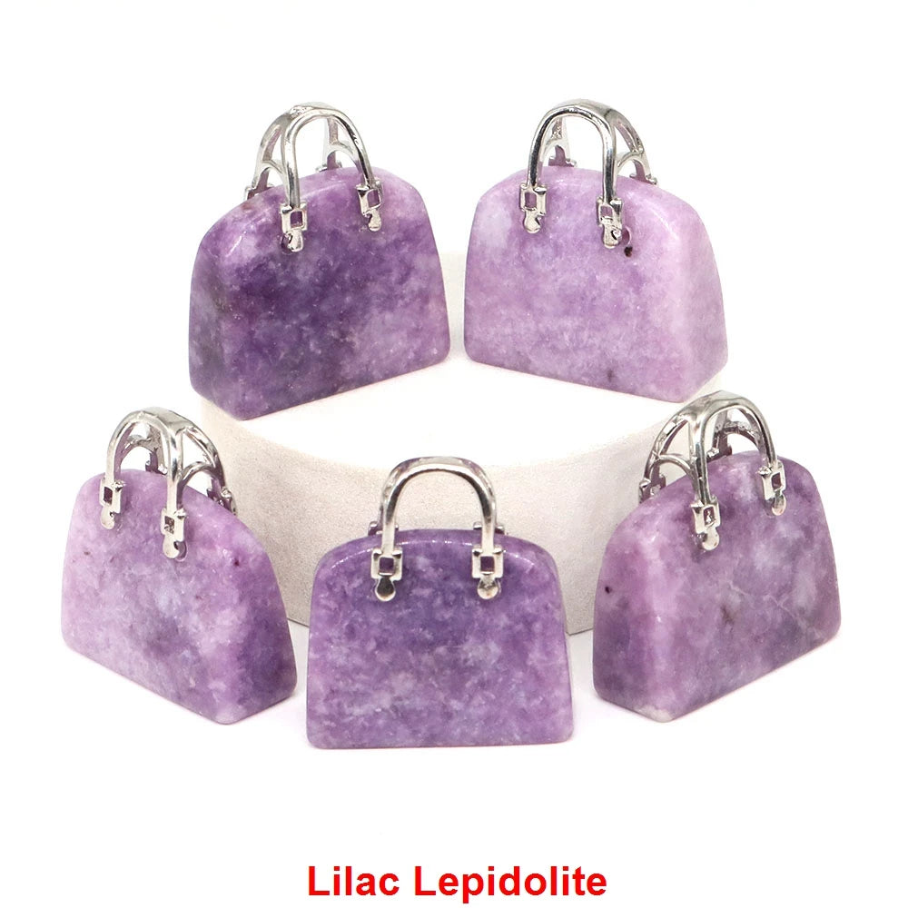 Handbag Shape Pendant Natural Crystal Stone Amethyst Quartz Healing Gems Fashion Bag Crafts for Jewelry Making DIY Necklace Gift
