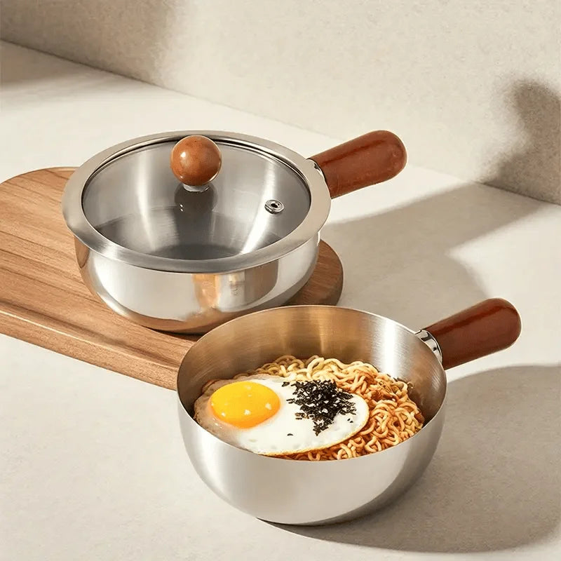 Pasta Cooker with Wooden Handle, Induction Compatible & Even Heat Distribution, Non-Slip Base Pot for Dorm & Office