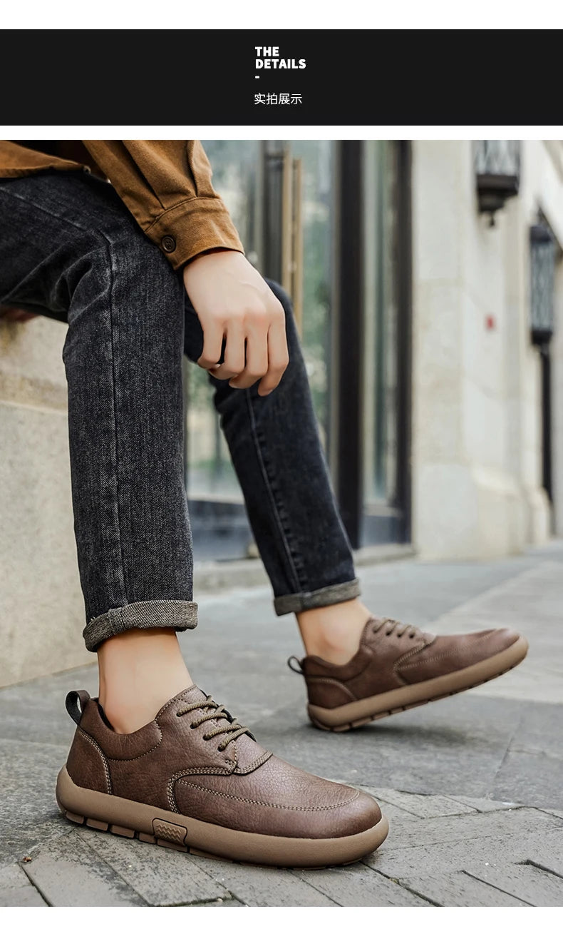 Shoes for Men Male Sneakers Leather Shoes Round Toe Apring and Autumn Wear-resistant Return To The Ancients Loafers All-match
