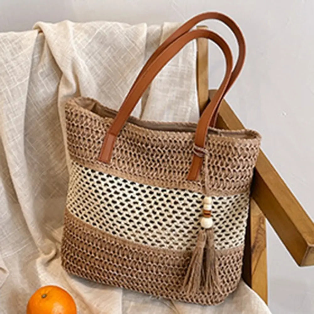 Girls Gift Hollow Out Straw Shoulder Bag Breathable Casual Summer Beach Bag Portable Bohemian Weave Tote Bag Outdoor