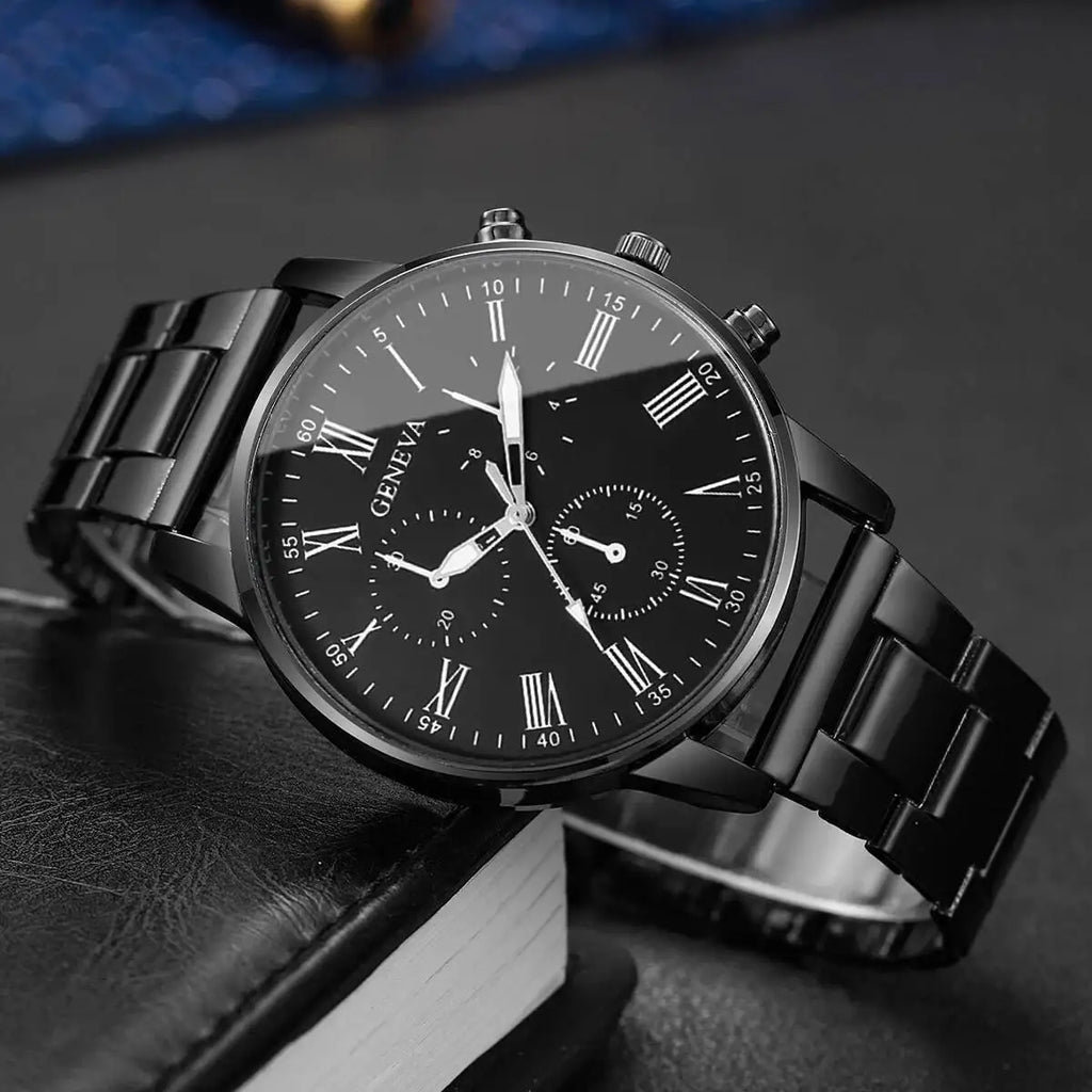 Mens Business Watches Fashion Quartz Wrist Watch for Man Black Clock Reloj Hombre（Without Box）