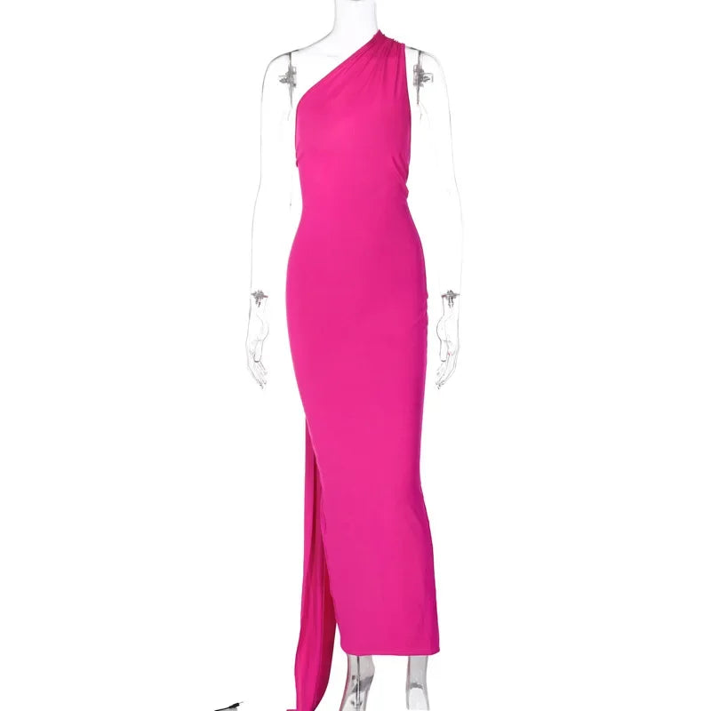 Women's Dress Summer New Sexy Backless Pleated Slim Pure Color One Shoulder Temperament Dress Streetwear Fashion Outfits Dresses
