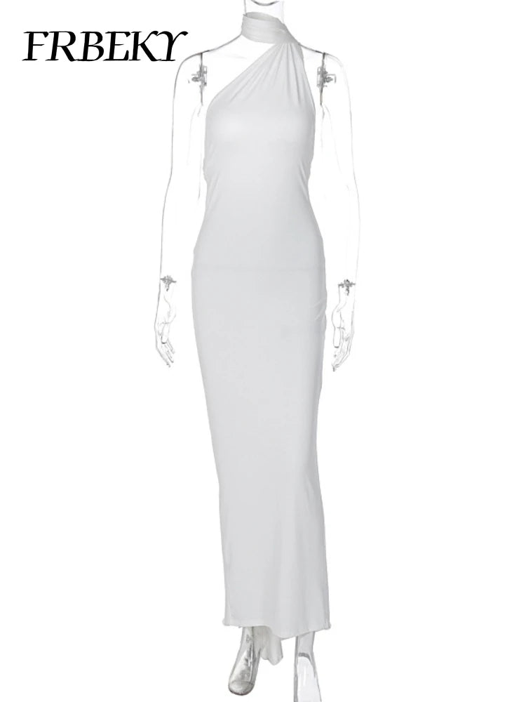 Women's Dress Summer New Sexy Backless Pleated Slim Pure Color One Shoulder Temperament Dress Streetwear Fashion Outfits Dresses