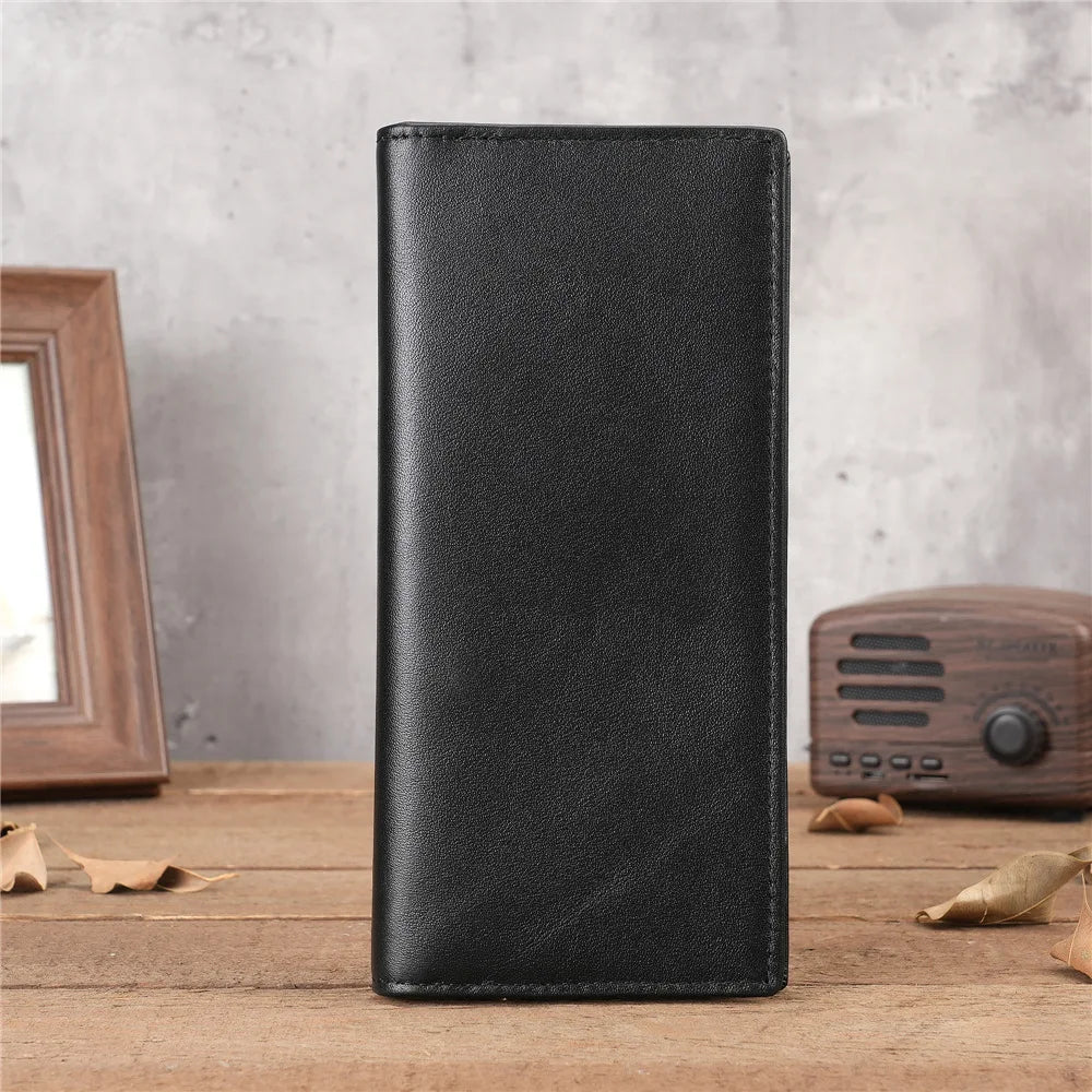 Mens Wallet Slim Genuine Leather Rfid Thin Long Bifold Wallets for Men Checkbook Credit Card Holder Purse with Zipper Coin Pouch