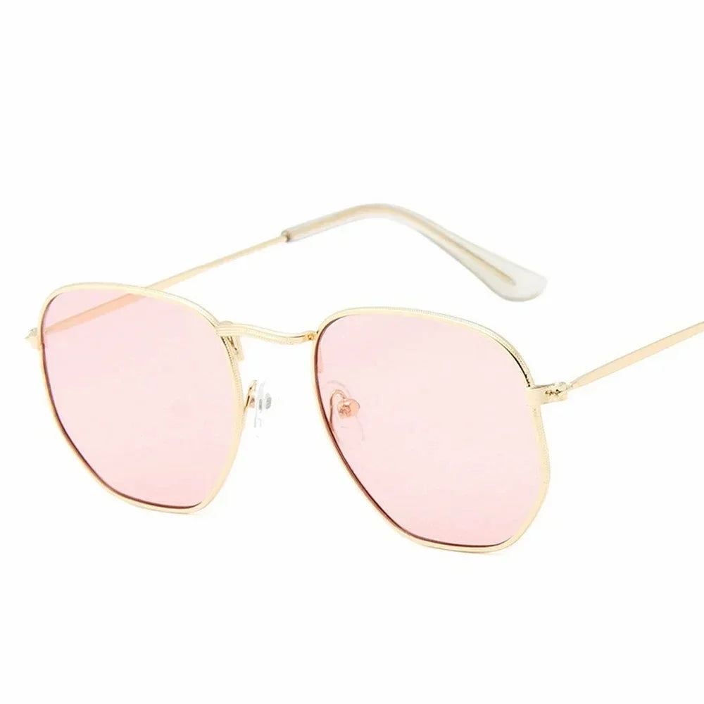 Men Sunglases Hexagon Sun Glasses NEW Women Metal Frame Fishing Glasses Gold tea Eyewear Lentes De Sol Hombre Okulary UV400