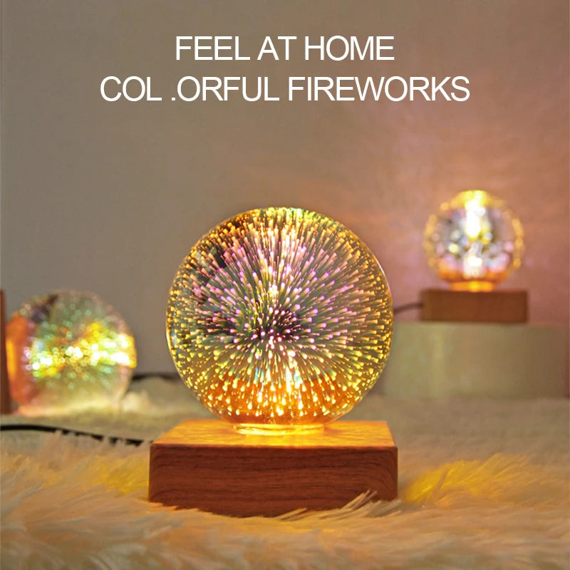 LED 3D Firework Night Light Colorful Atmosphere Table Lamp Pendant Light Glass Ball for Home Decoration Starry Sky Night Light
