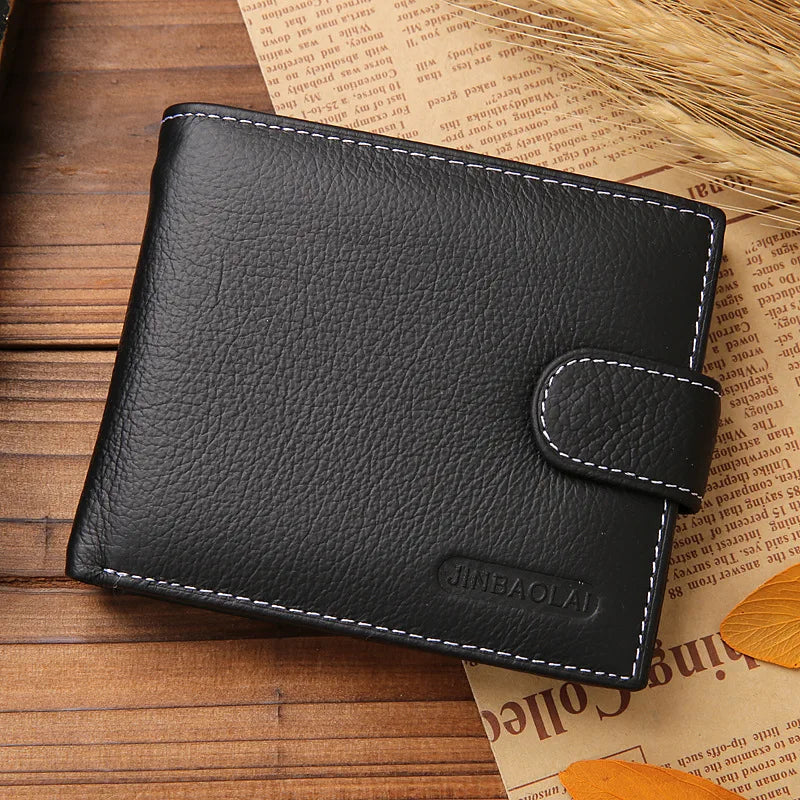 Genuine Leather Mens Wallet Premium Product Real Cowhide Wallets for Man Short Black Walet Portefeuille Homme Short Purses