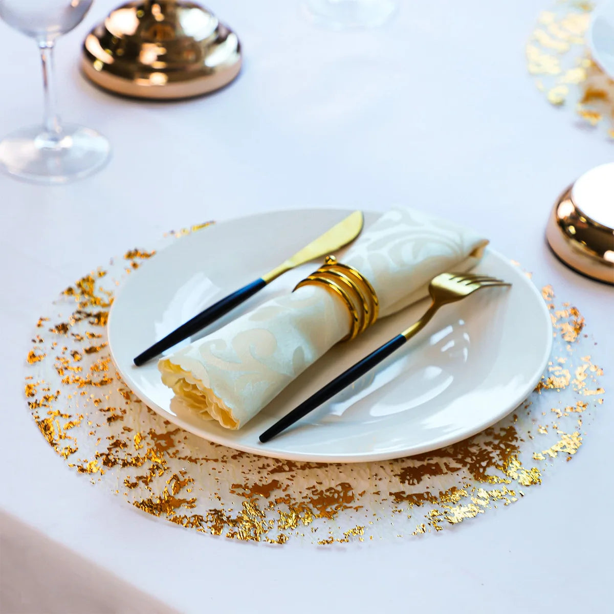 Round Gold Placemats Metallic Gold Foil Table Mats Disposable Fall Table Mates Dining Table Wedding Birthday Party Decorations