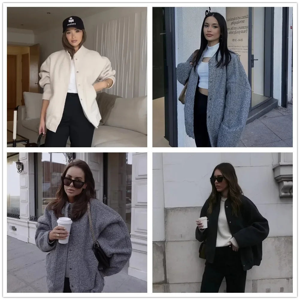 Casual Jackets For Women Fashion Chic Lady Long Sleeves Mock Neck Warm Coat Top Female Autumn Outwear Bomber Jackets Coats