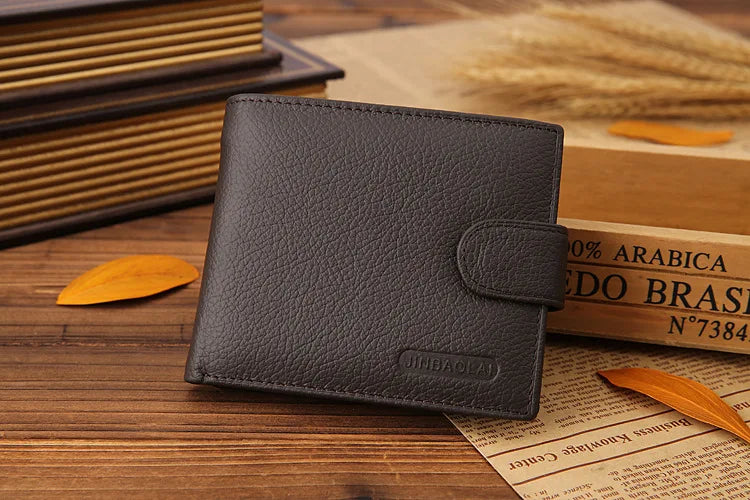 Genuine Leather Mens Wallet Premium Product Real Cowhide Wallets for Man Short Black Walet Portefeuille Homme Short Purses