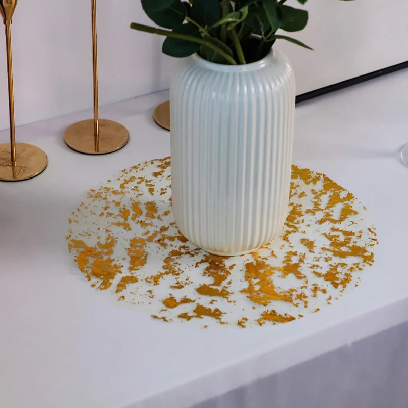 Round Gold Placemats Metallic Gold Foil Table Mats Disposable Fall Table Mates Dining Table Wedding Birthday Party Decorations