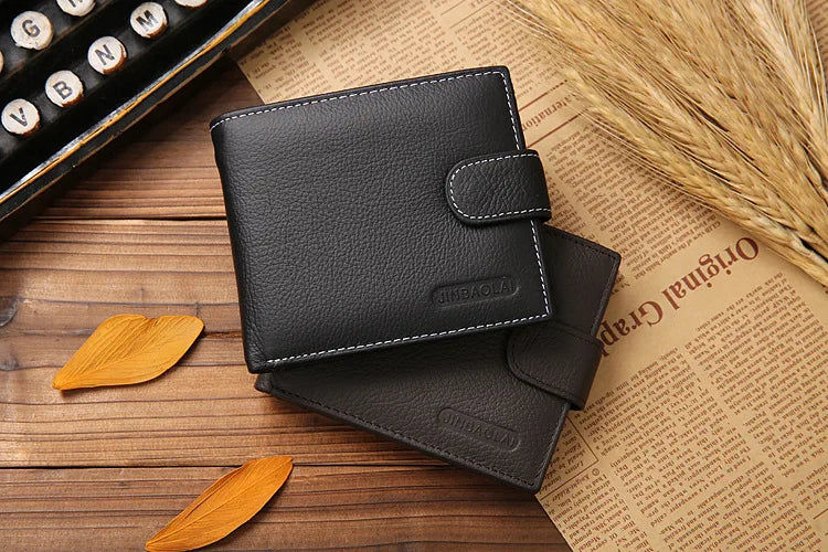 Genuine Leather Mens Wallet Premium Product Real Cowhide Wallets for Man Short Black Walet Portefeuille Homme Short Purses