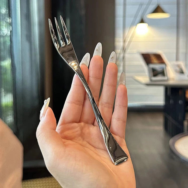 NEW! Stainless Steel Dinner Fork Long Handle Table Forks Set Korean Cutlery Four Tine Salad Dessert Fruit Forks Kitchen