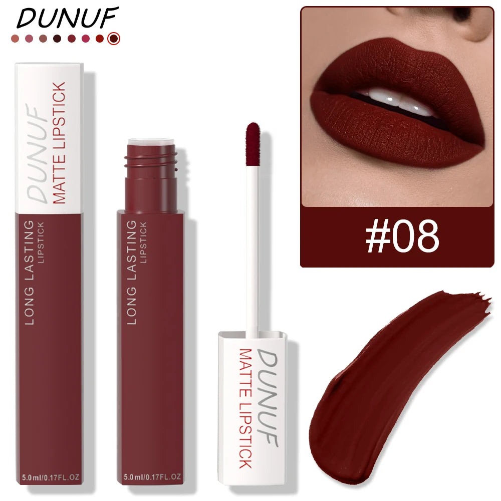 Long-Lasting Lip Gloss 1pcs: Matte Lipstick Non-Stick Cup Waterproof Nude Deep Red Mauve Christmas And Valentine's Day Gifts