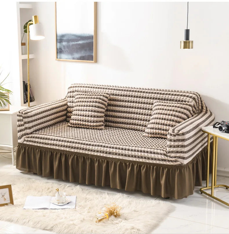 Sofa Cover for Living Room Thick Ruffled Seersucker Elastic L Shaped Corner Sofa Cover 1/2/3/4 Seater Cover for Sofa