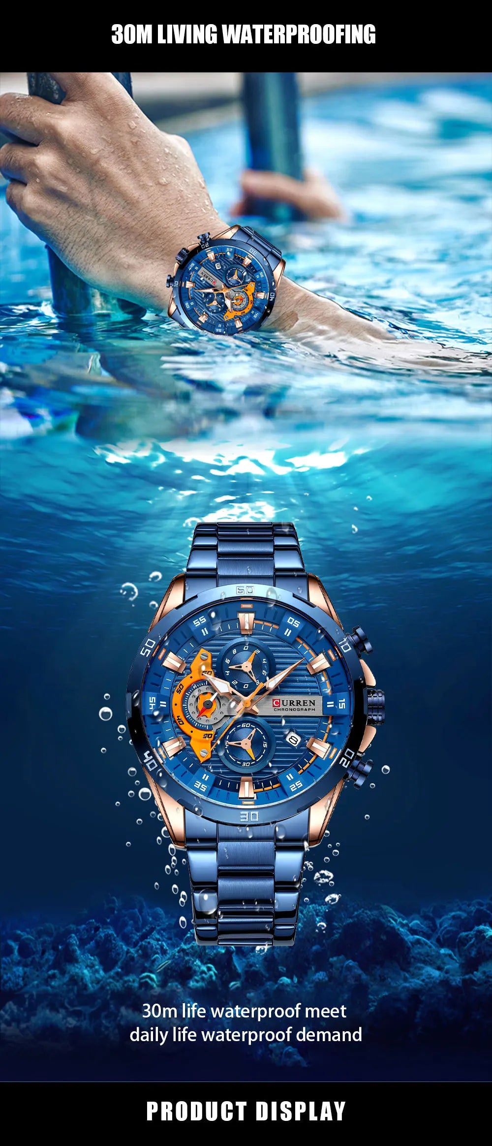 Stainless Steel Watches for Mens Creative Fashion Luminous Dial with Chronograph Clock Male Casual Wristwatches Business