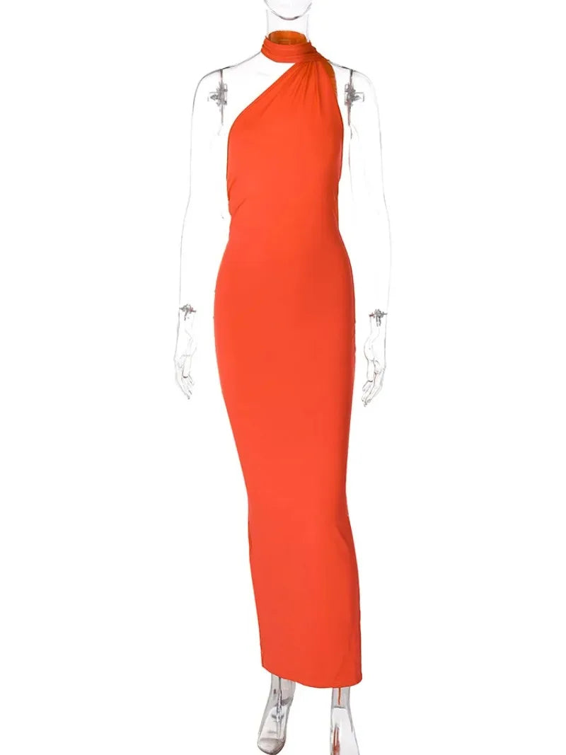 Women's Dress Summer New Sexy Backless Pleated Slim Pure Color One Shoulder Temperament Dress Streetwear Fashion Outfits Dresses